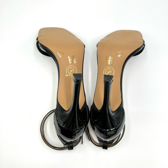 Chinese Laundry Faux Vegan Black Patent Leather Ankle Strap Dress Sandals Heels - Picture 9 of 13